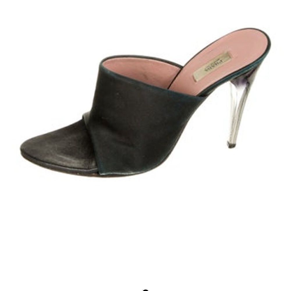 Black Prada Pointy Open Toe Satin Mule with clear heel size Size: 7 |US7, IT37